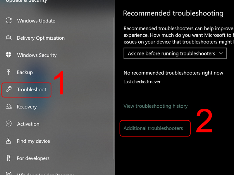 Chọn mục Troubleshoot